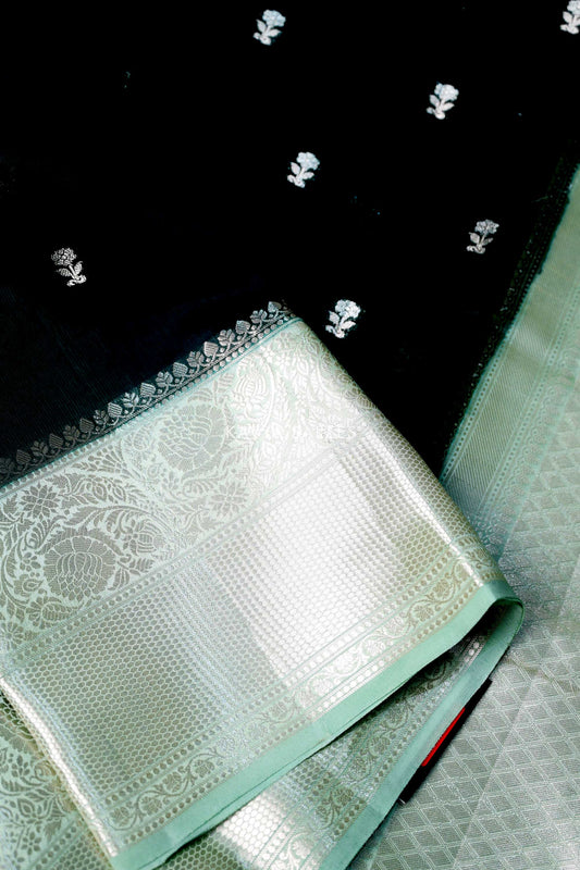Classic Green & Silver Mint Mango Silk Saree