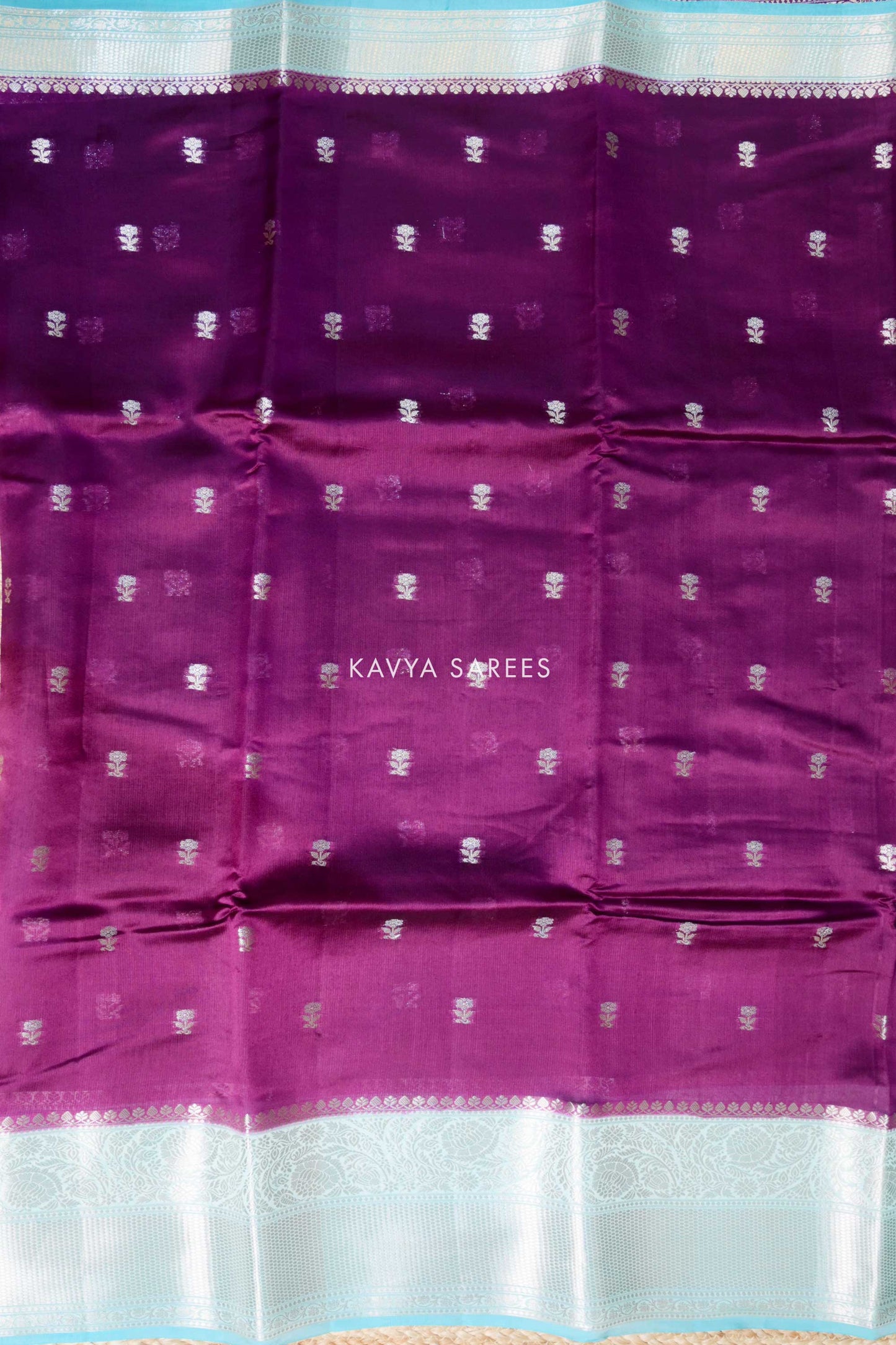 Magenta Purple & Sky Blue Mango Silk Saree