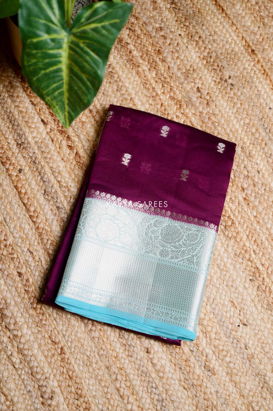 Magenta Purple & Sky Blue Mango Silk Saree