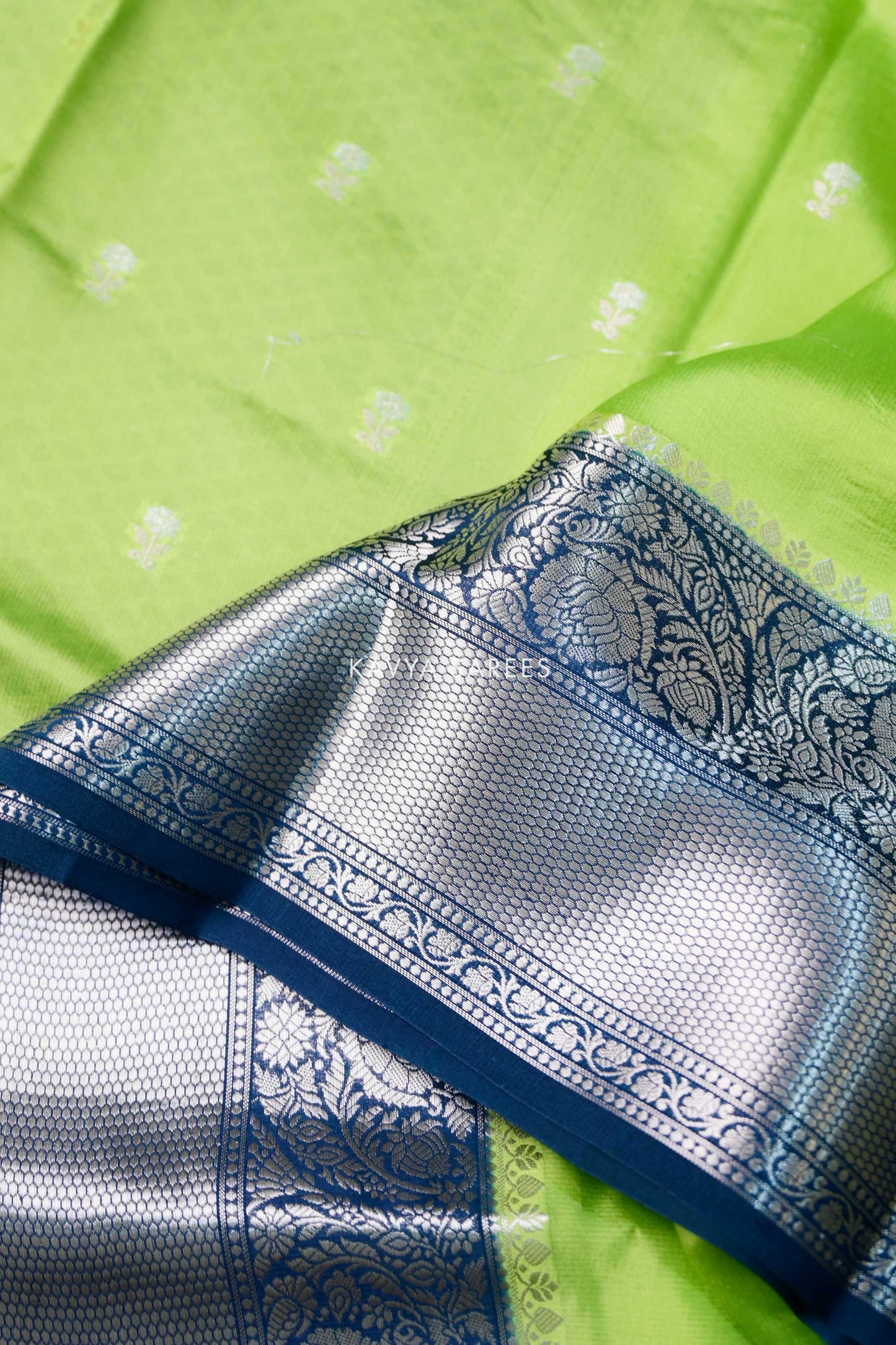 Parrot Green & Royal Blue Mango Silk Saree