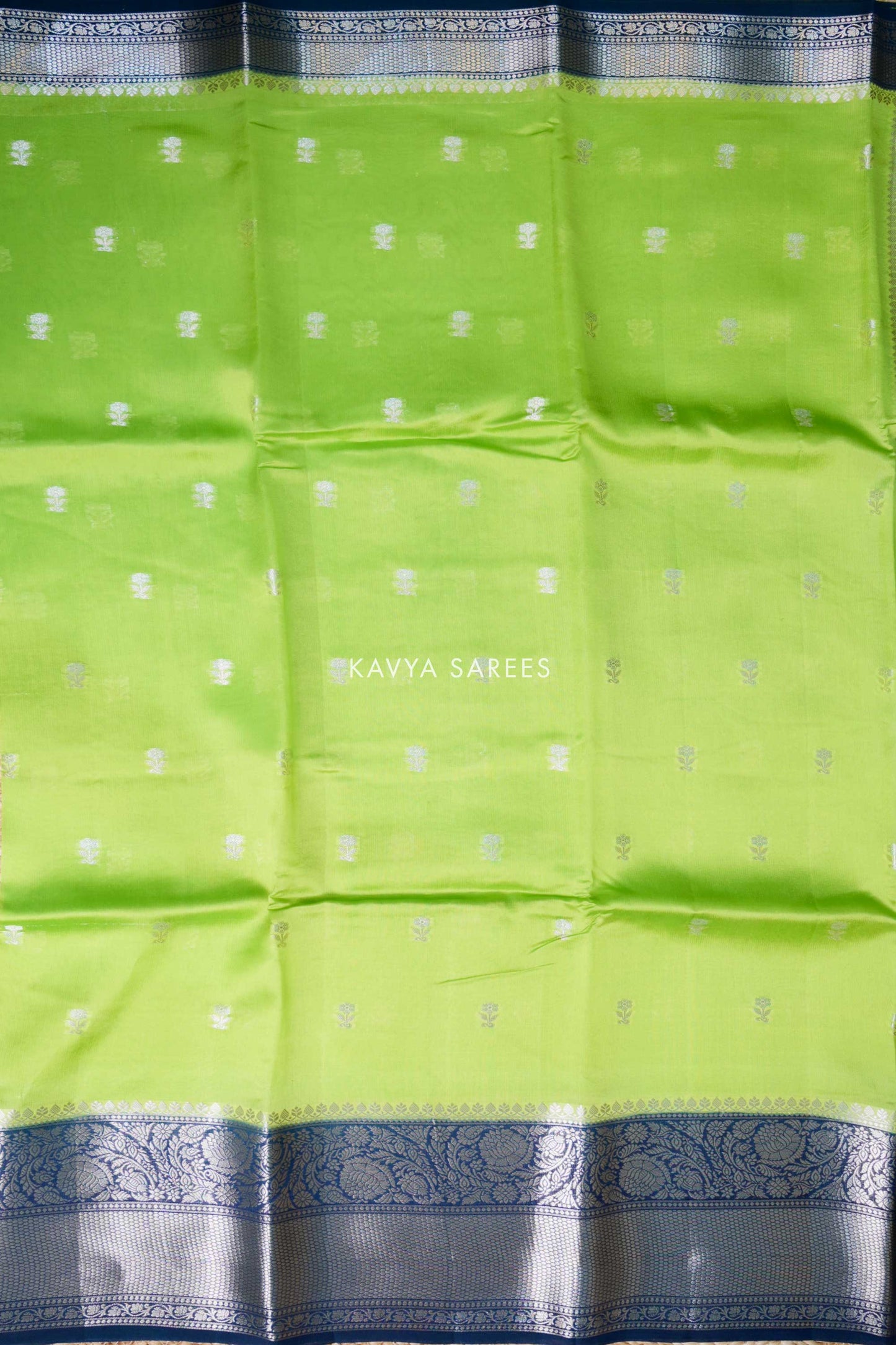 Parrot Green & Royal Blue Mango Silk Saree