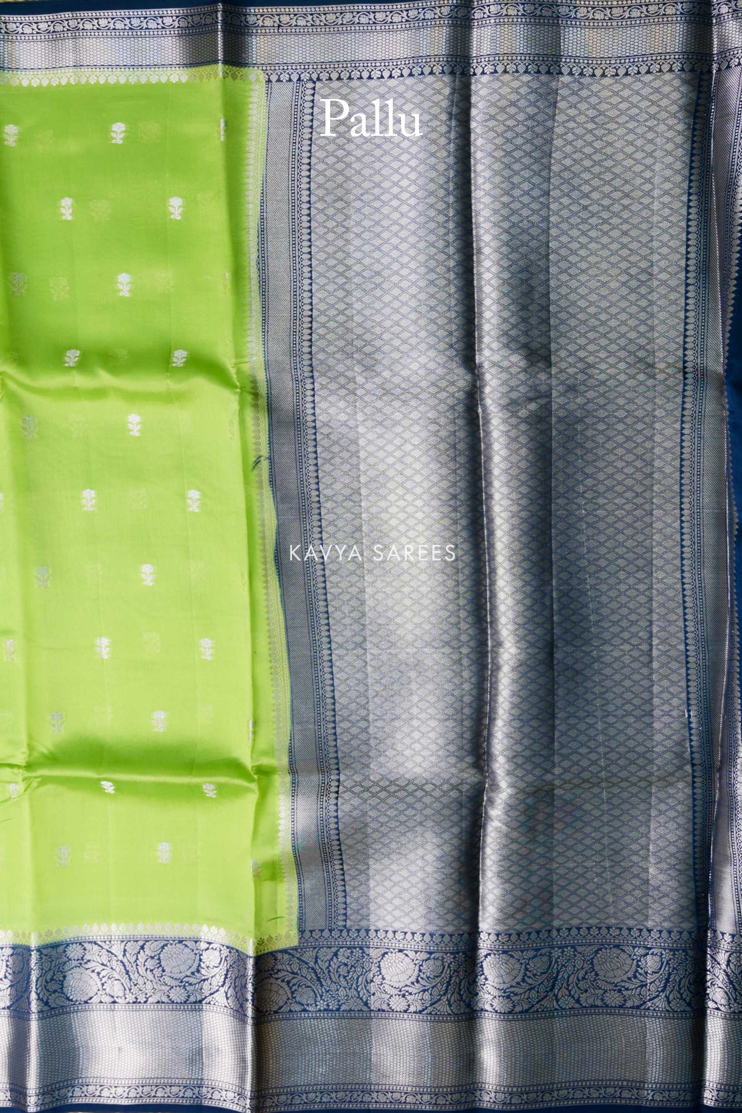 Parrot Green & Royal Blue Mango Silk Saree