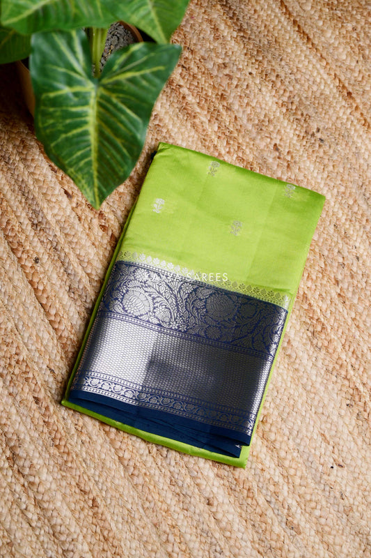 Parrot Green & Royal Blue Mango Silk Saree