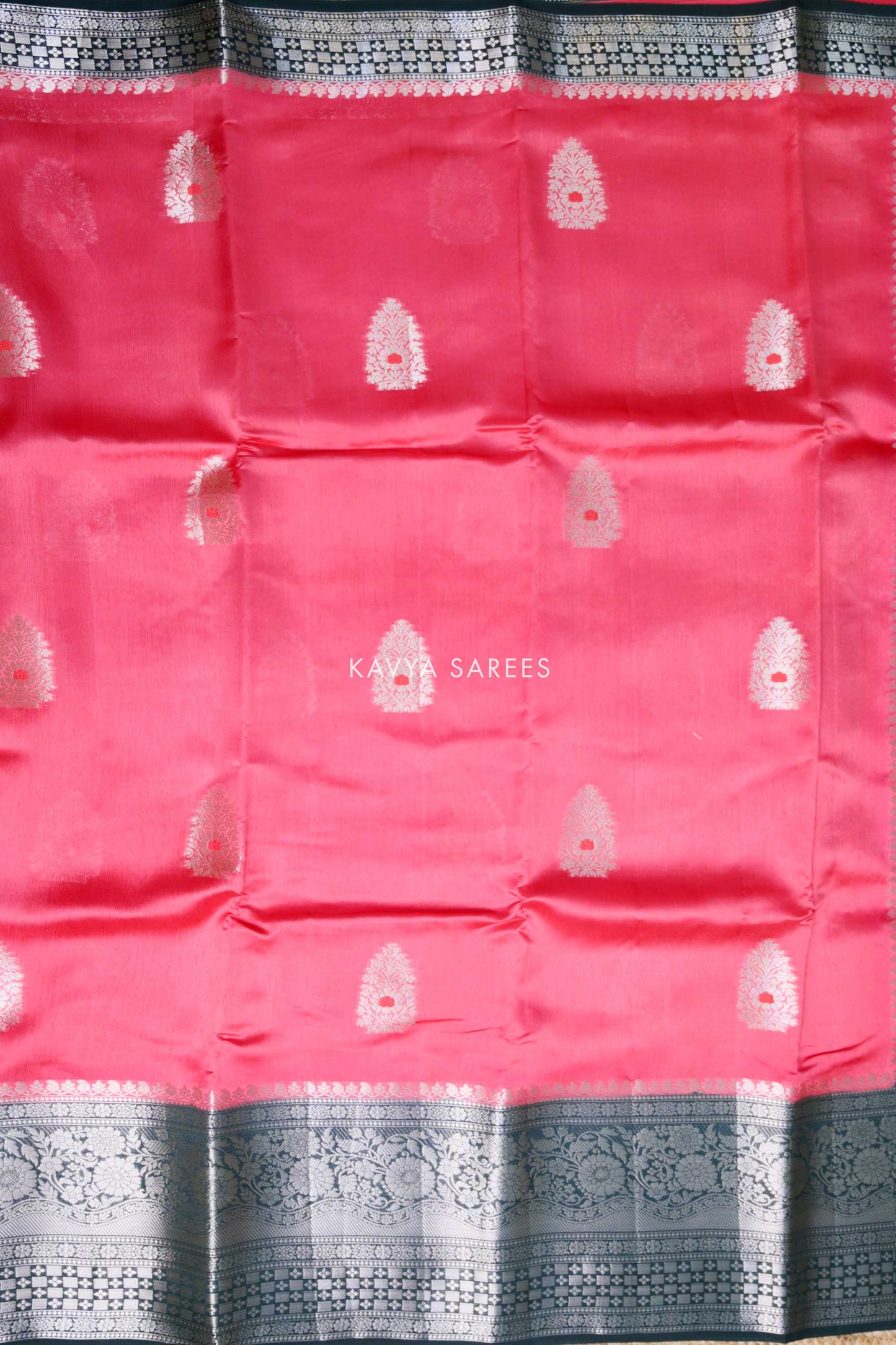 Coral Pink & Charcoal Grey Mango Silk Saree