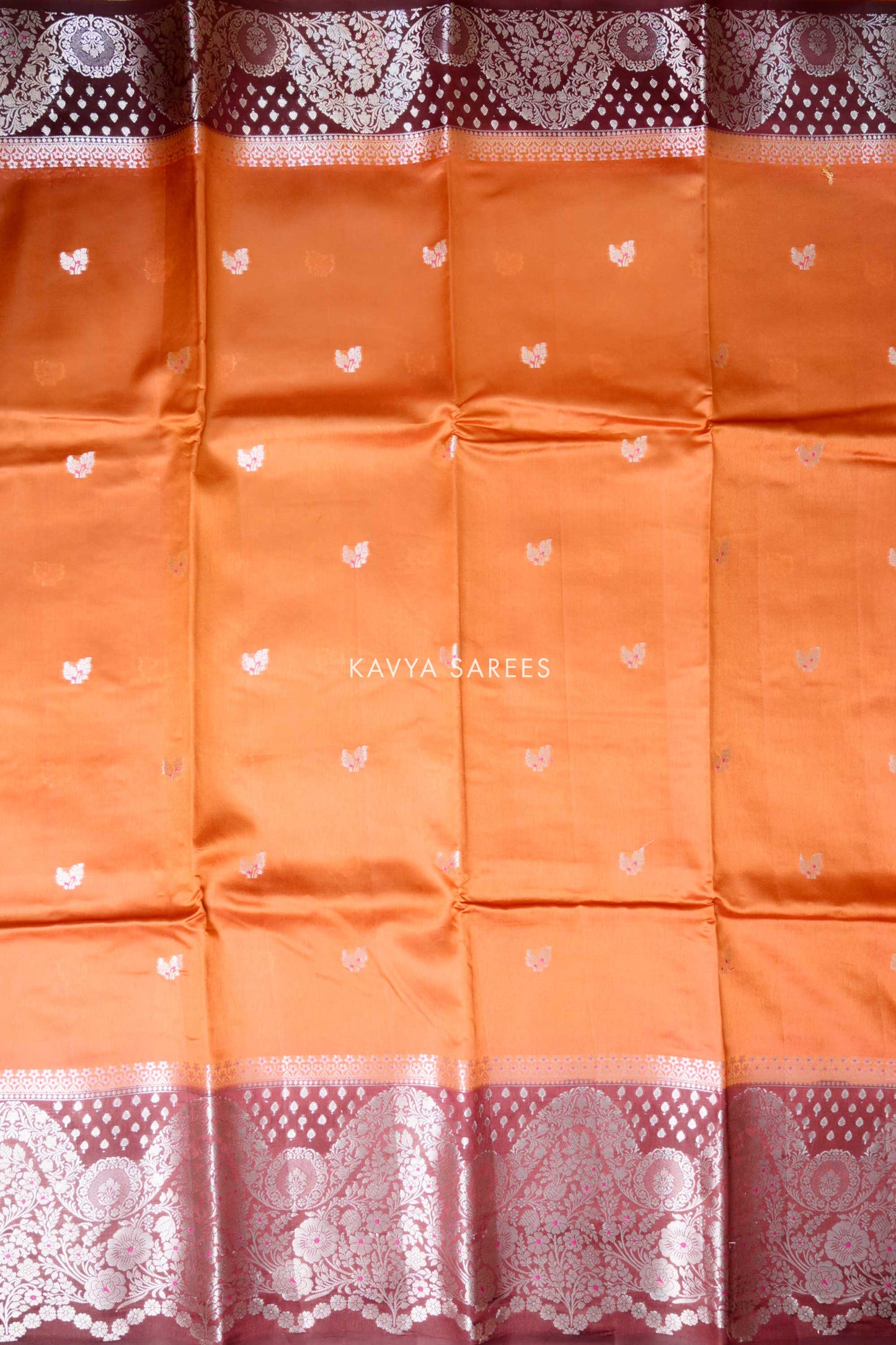 Orange & Wine Floral Mango Silk Saree