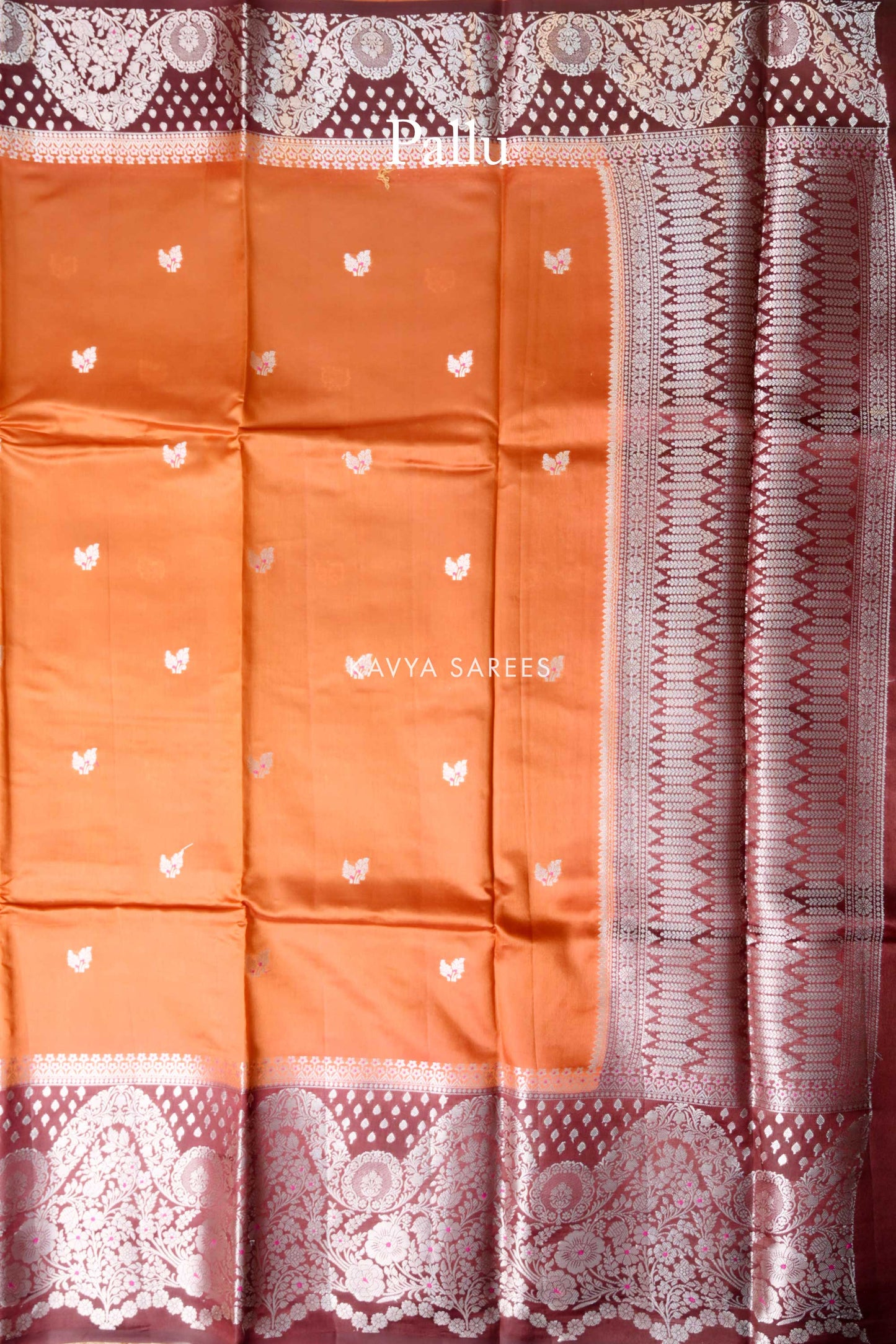Orange & Wine Floral Mango Silk Saree