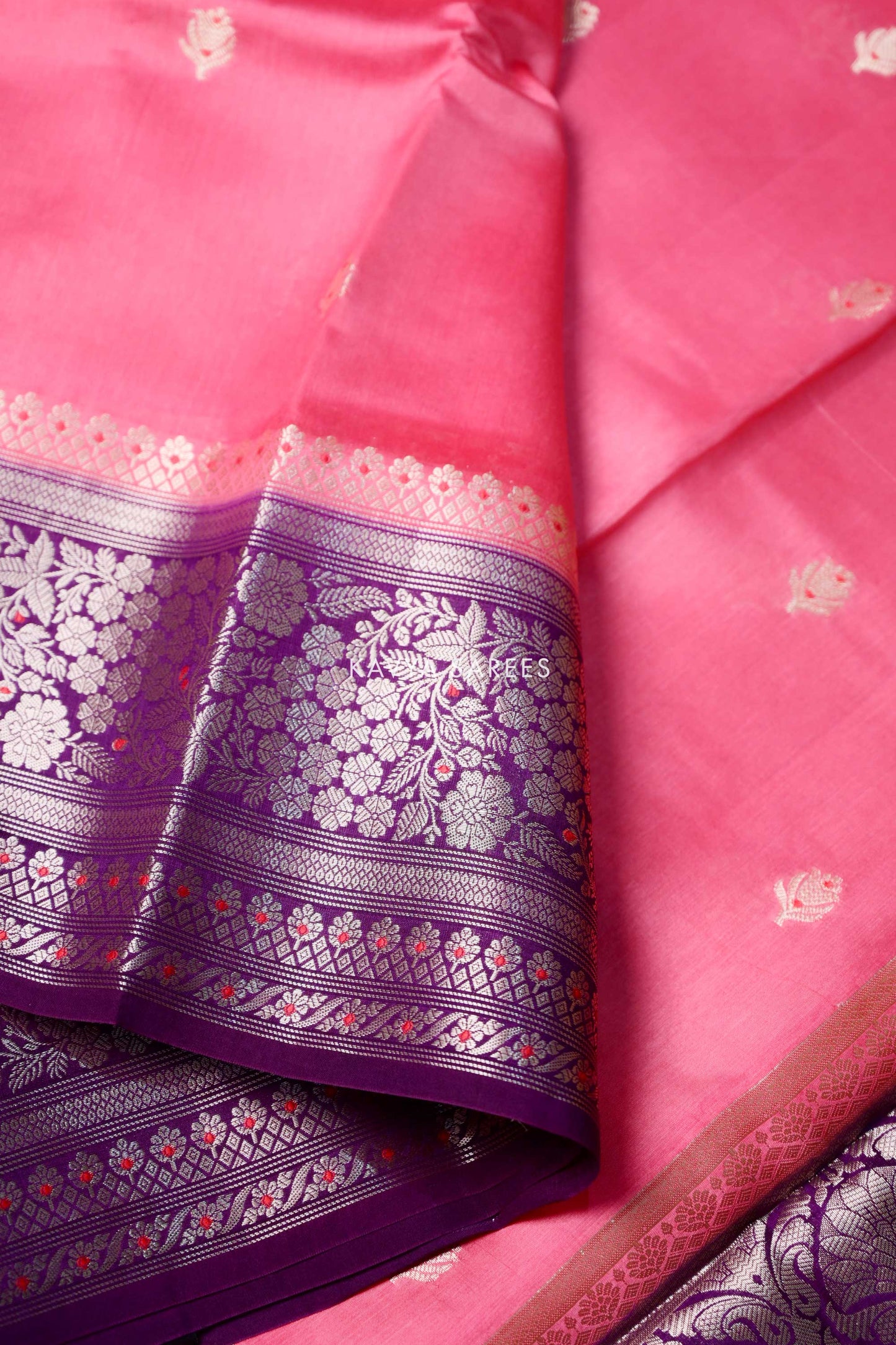 Peach Pink & Violet Mango Silk Saree