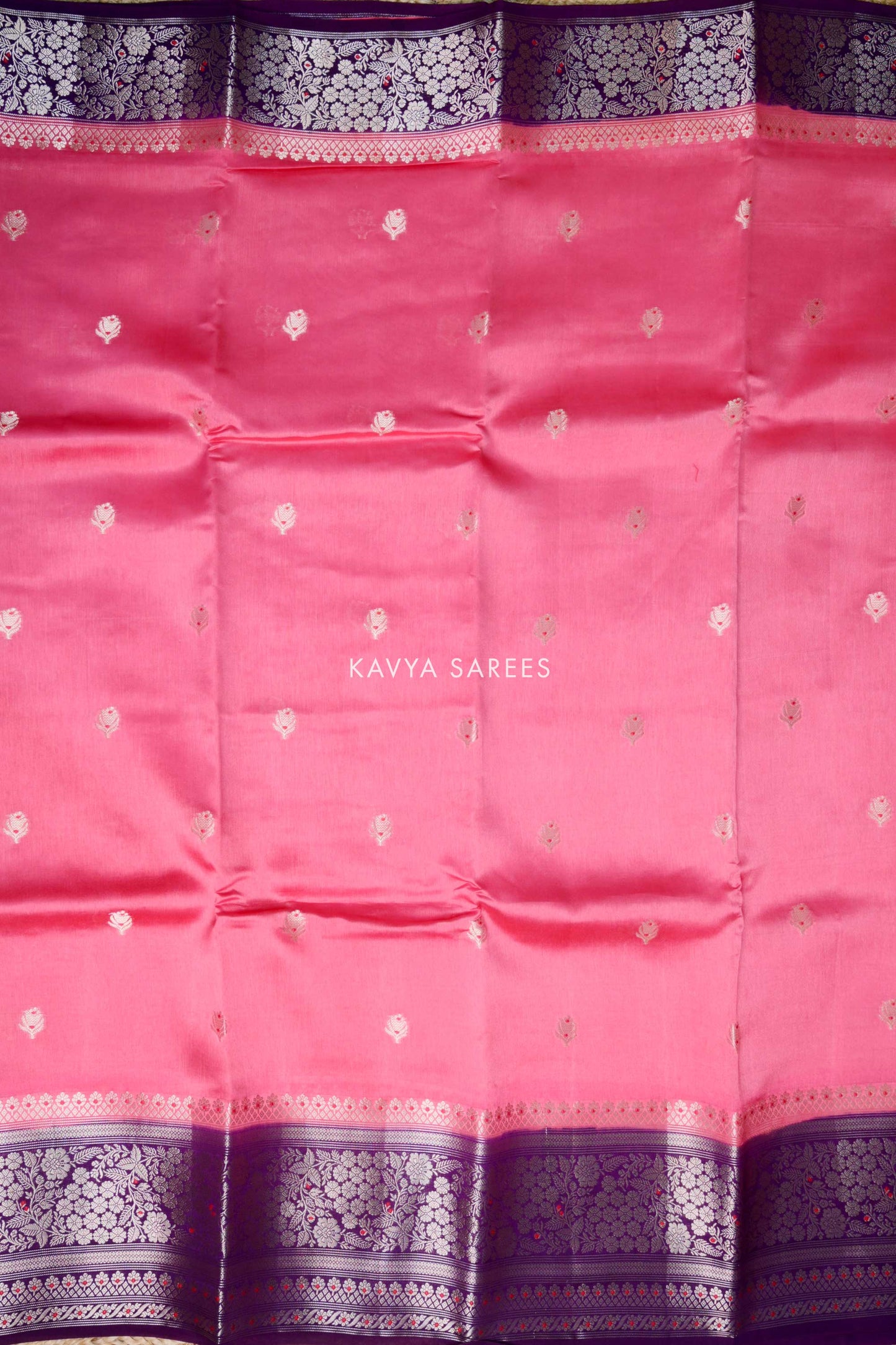 Peach Pink & Violet Mango Silk Saree