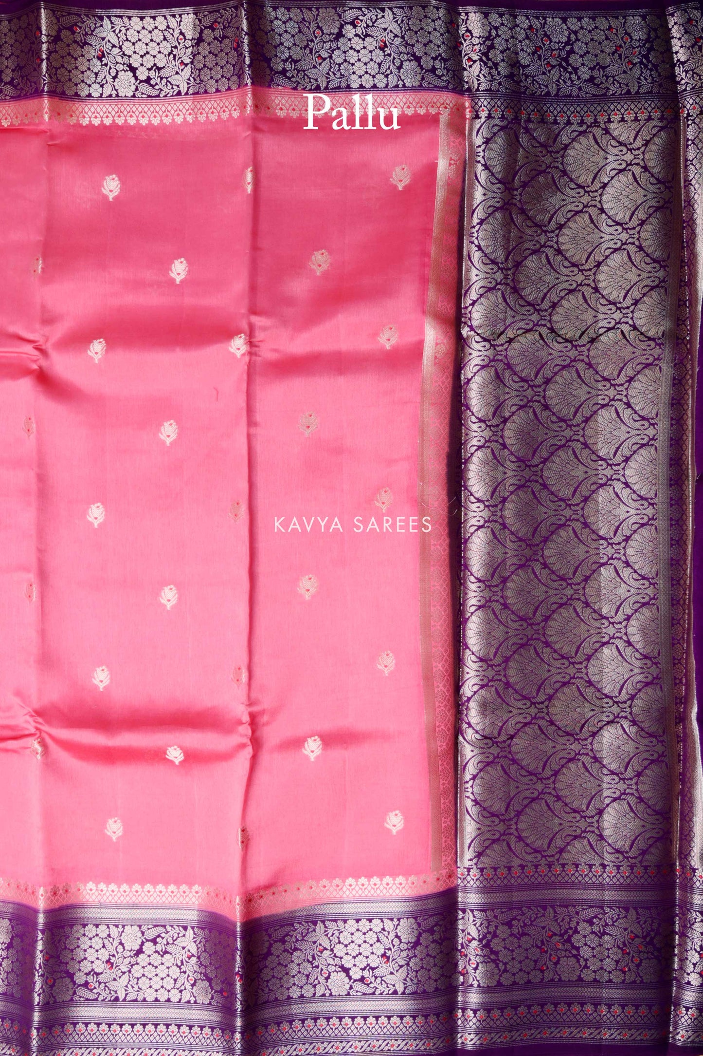 Peach Pink & Violet Mango Silk Saree